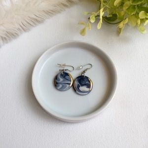 Blue and White Marbled Circular Drop Earrings